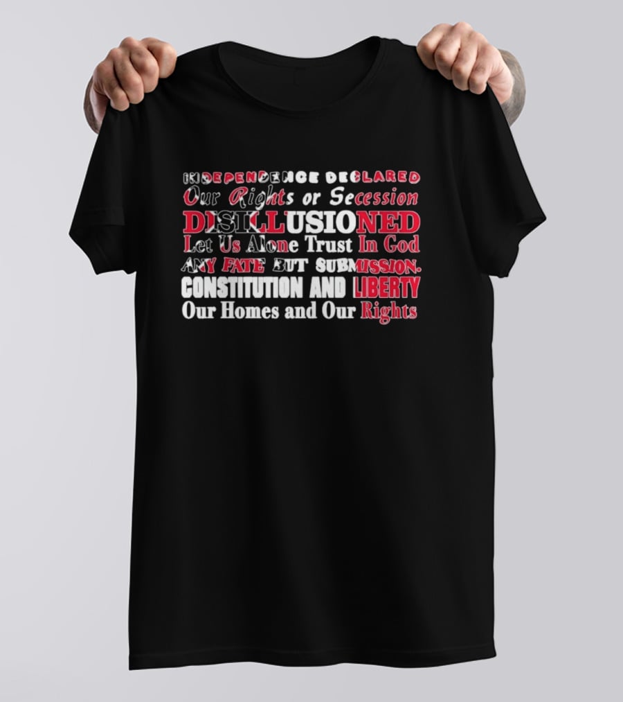 Independence Declared Our Rights Or Secession Disillusioned Let Us Alone Trust In God Constitution And Liberty Our Homes And Our Rights T-Shirt