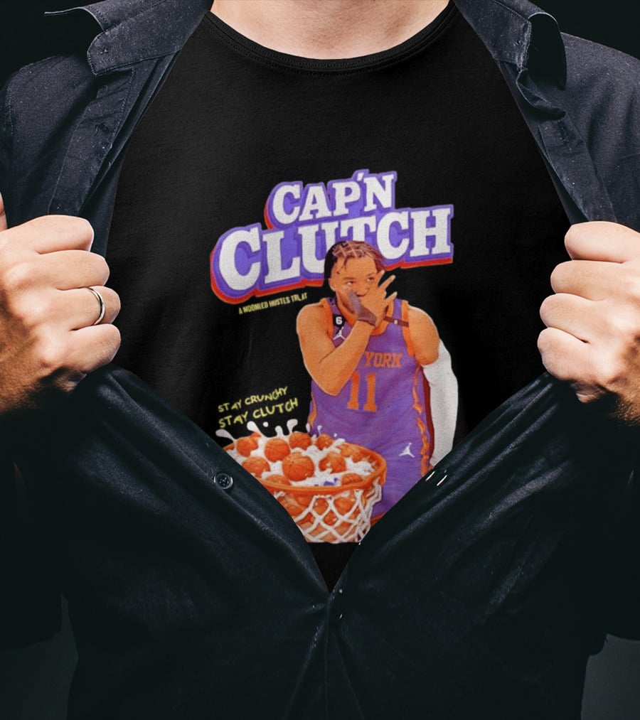 New York Knicks Jalen Brunson Capn Clutch Basketball Cereal Stay Crunchy T-Shirt