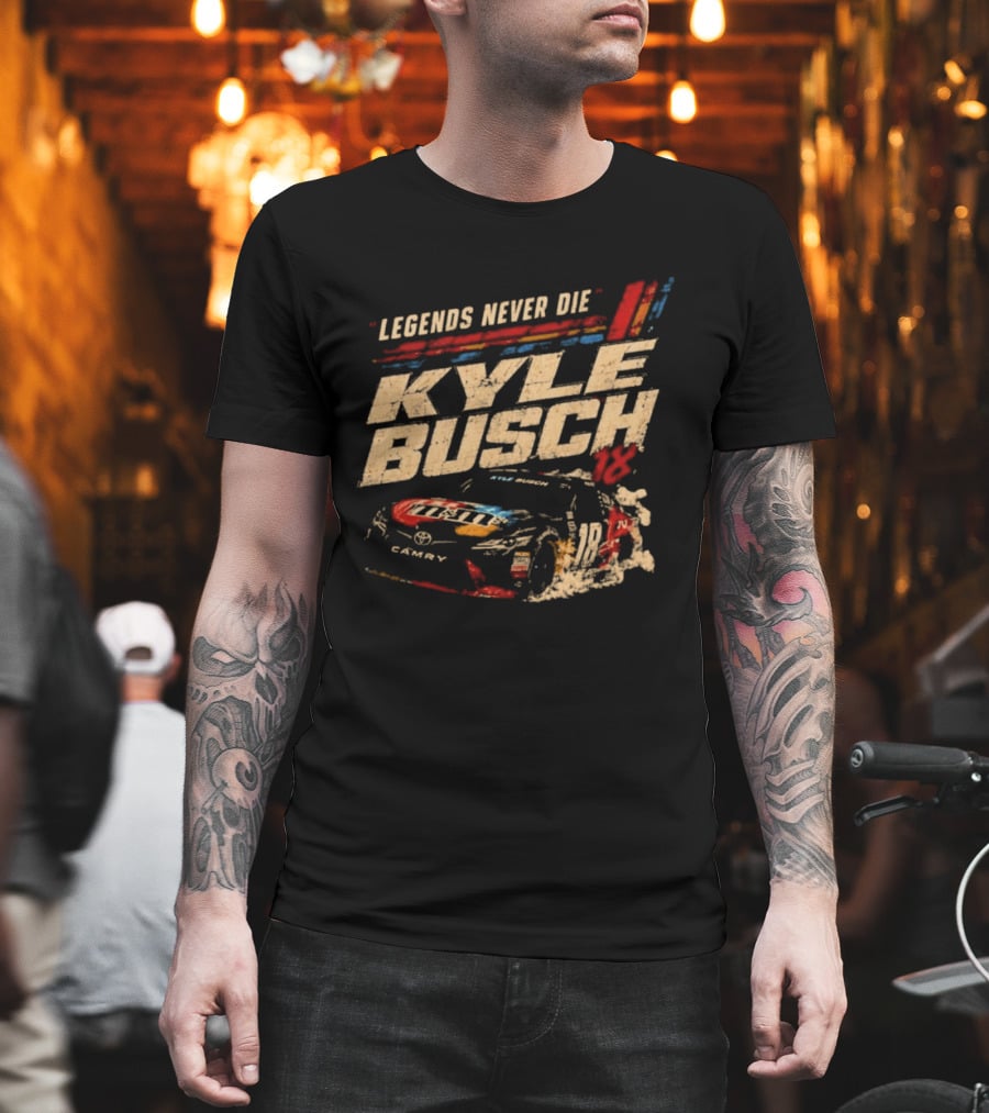 Kyle Busch Legends Never Die Number 18 NASCAR Racing M&M's Camry T-Shirt
