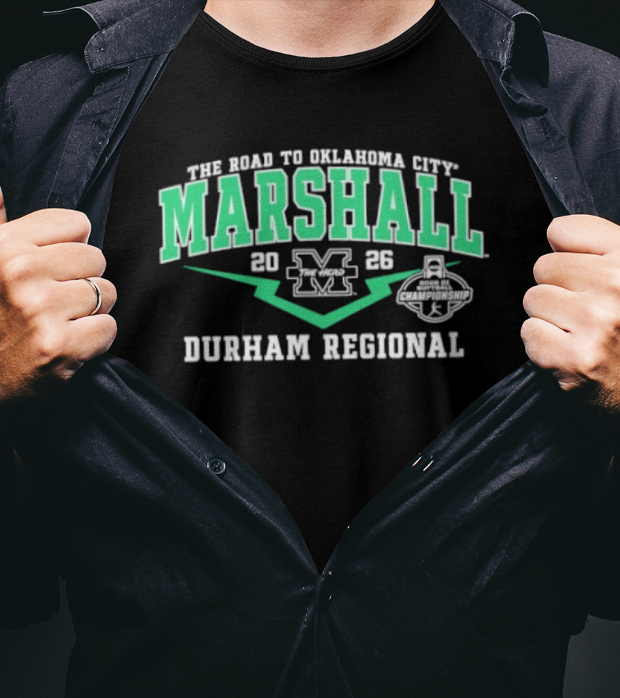 Marshall Thundering Herd 2026 M Logo Durham Regional The Road To Oklahoma City T-Shirt