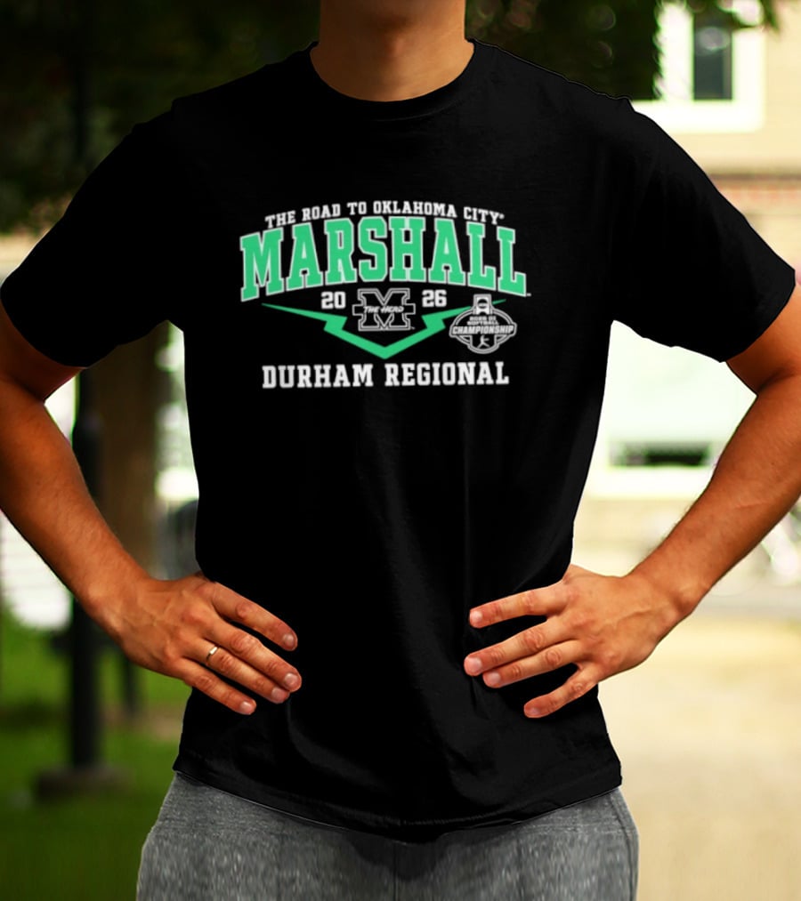 Marshall Thundering Herd 2026 M Logo Durham Regional The Road To Oklahoma City T-Shirt