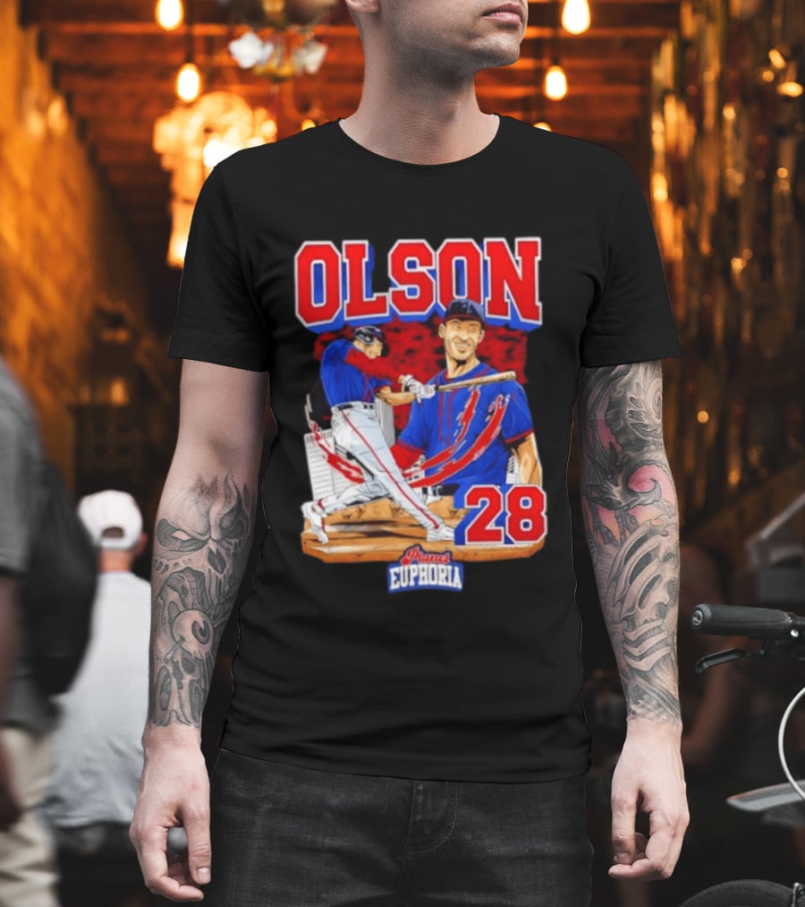 Matt Olson 28 Planet Euphoria Braves Baseball Comic Swing T-Shirt