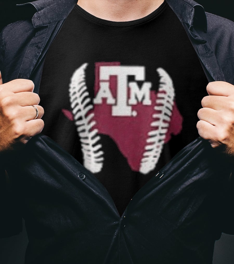 Texas A&M Aggies 2026 Baseball Icon With State Silhouette And Stitching T-Shirt