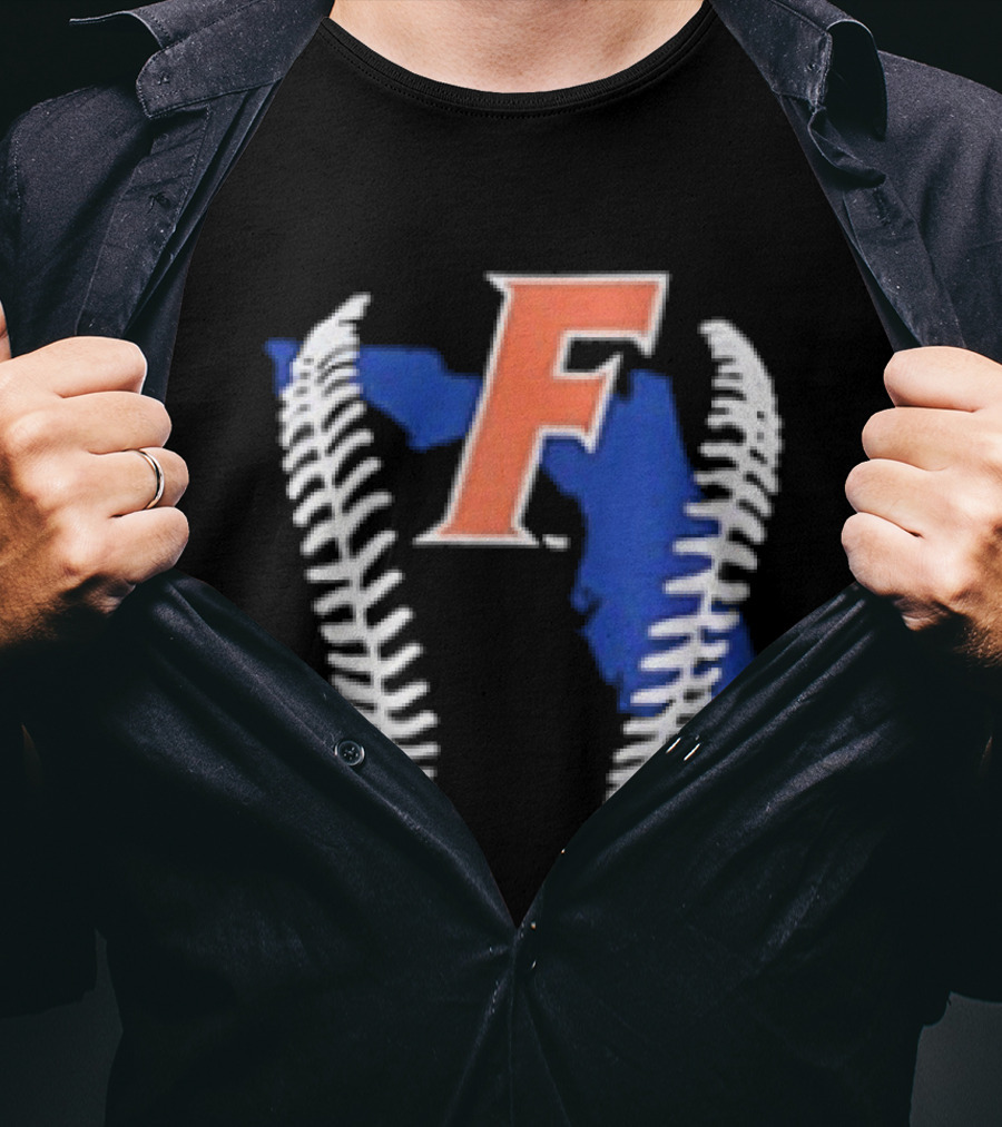 Florida Gators 2026 F Baseball Graphic With State Outline And Stitches T-Shirt