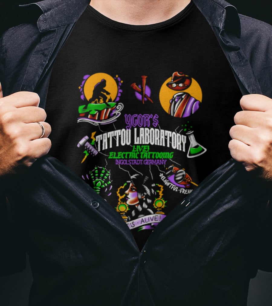 Igor's Tattoo Laboratory Live Electric Tattooing 2026 Monster Mad Scientist Adventure Ink T-Shirt
