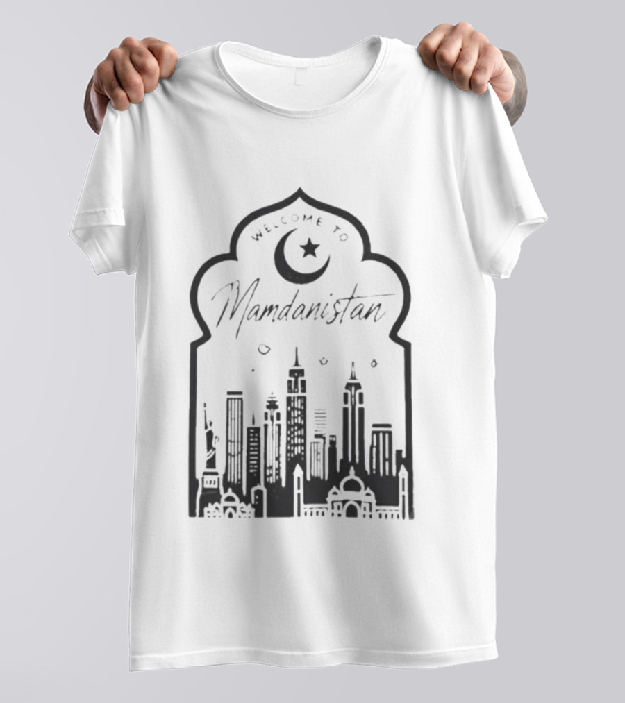 Welcome To Mamdanistan 2026 Back Skyline Crescent Star T-Shirt