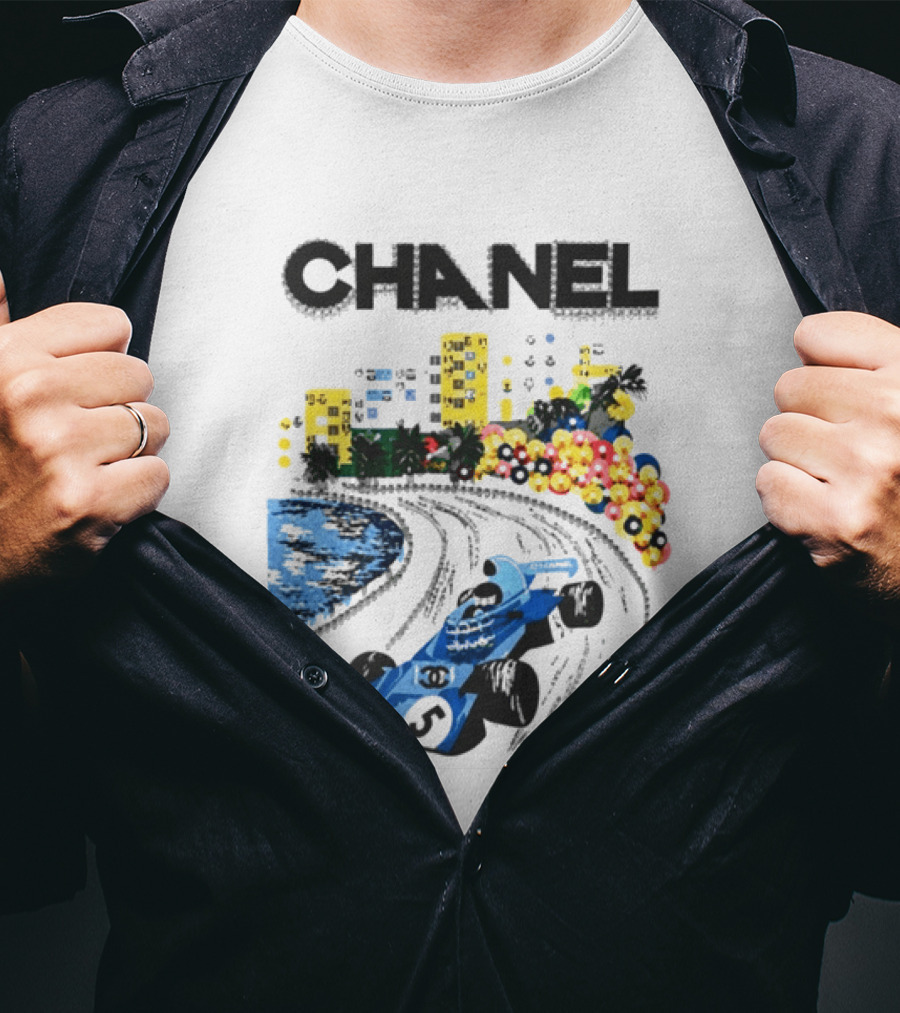 CHANEL F1 Formula Racing Car Retro Cityscape T-Shirt