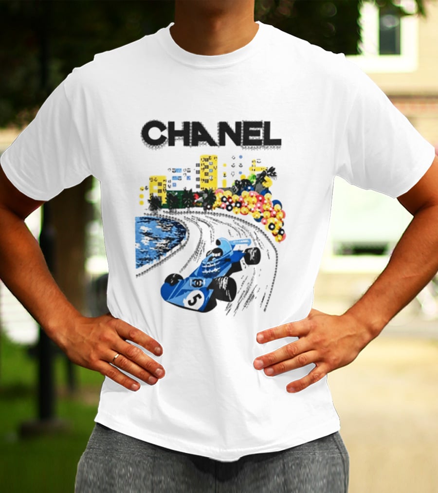 CHANEL F1 Formula Racing Car Retro Cityscape T-Shirt