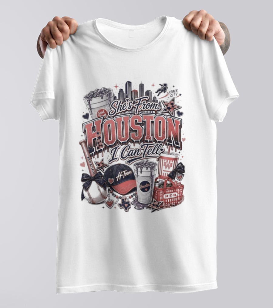 She's From Houston I Can Tell Astros Whataburger HEB Baseball Skyline T-Shirt