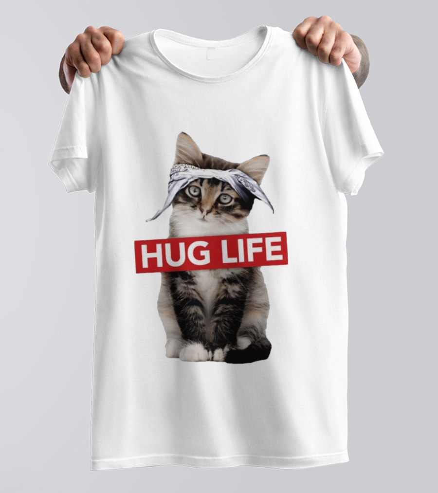 Hug Life Kitten Bandana Retro Funny Cat T-Shirt
