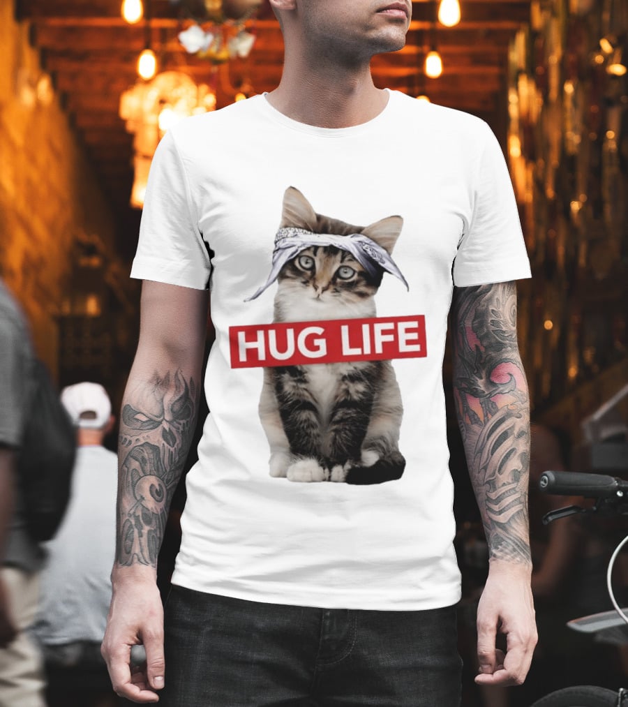 Hug Life Kitten Bandana Retro Funny Cat T-Shirt