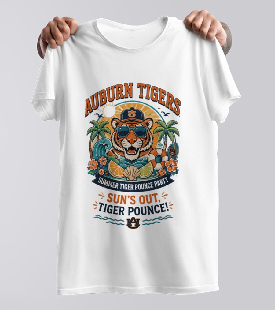 Auburn Tigers Summer Party Sun's Out Tiger Pounce Beach Vibes T-Shirt
