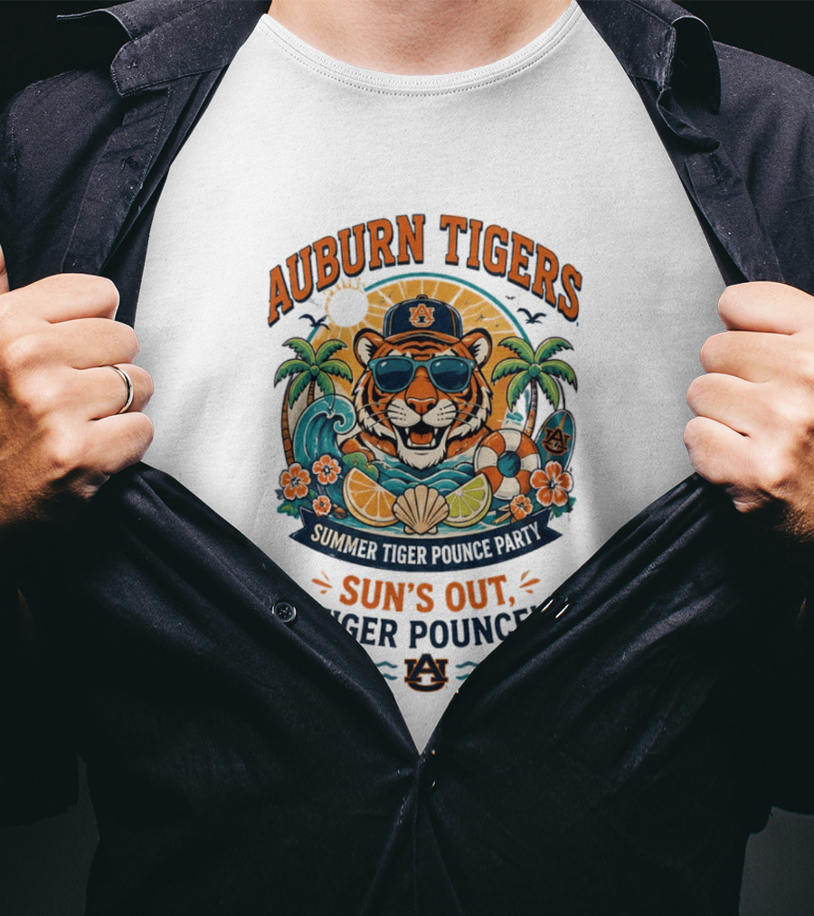 Auburn Tigers Summer Party Sun's Out Tiger Pounce Beach Vibes T-Shirt