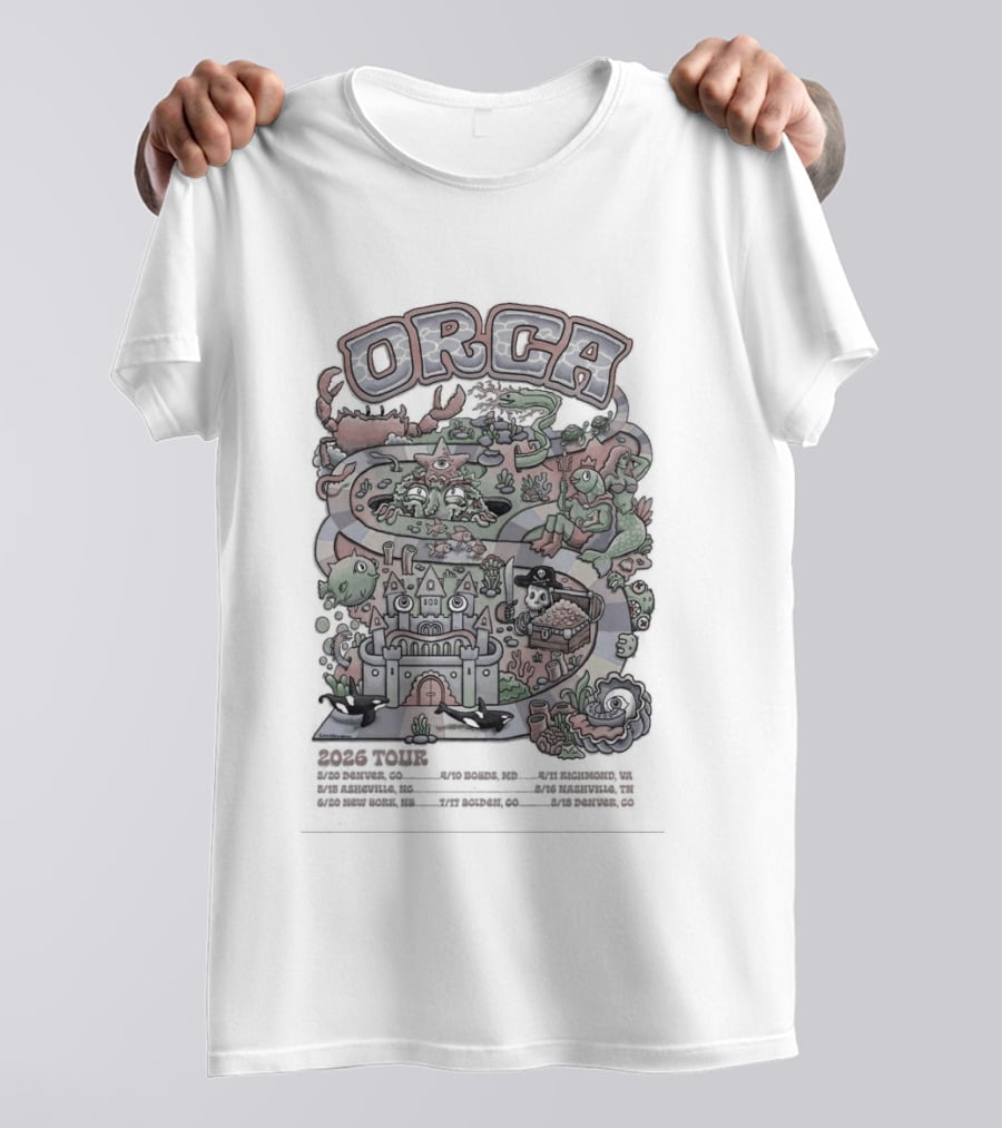 Orca 2026 Summer Tour Dates With Colorful Fantasy Castle And Creatures T-Shirt