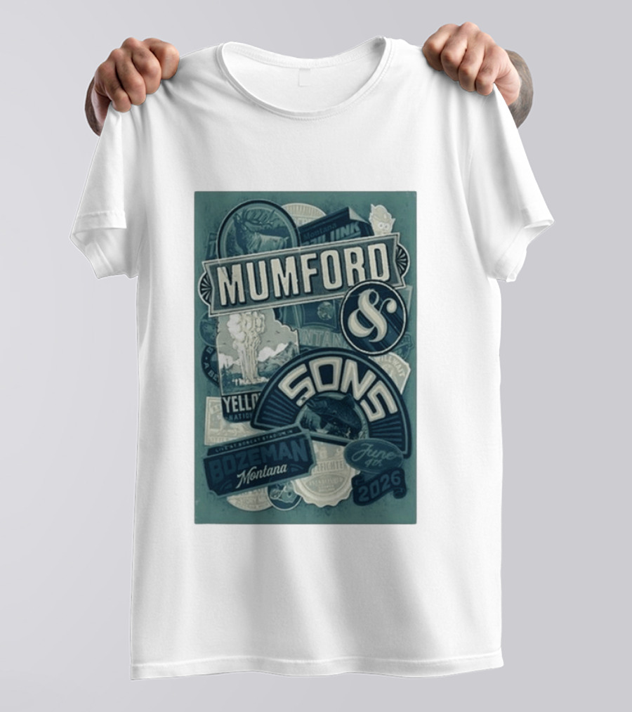 Mumford & Sons Bozeman Montana June 4 2026 Bobcat Stadium Yellowstone National Park T-Shirt