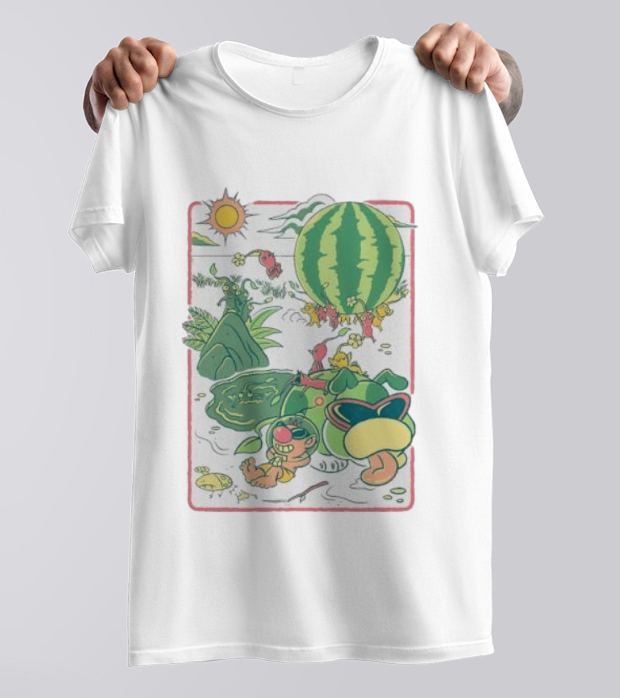 Pikmin Characters With Olimar Carrying Watermelon In Game Series T-Shirt