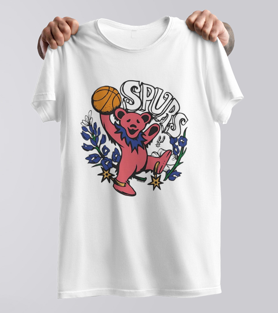 San Antonio Spurs Grateful Dead Bear Basketball Motif T-Shirt