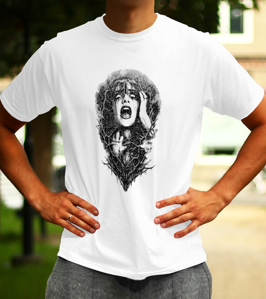 Screaming Woman Entangled Thorny Vines Dark Horror T-Shirt