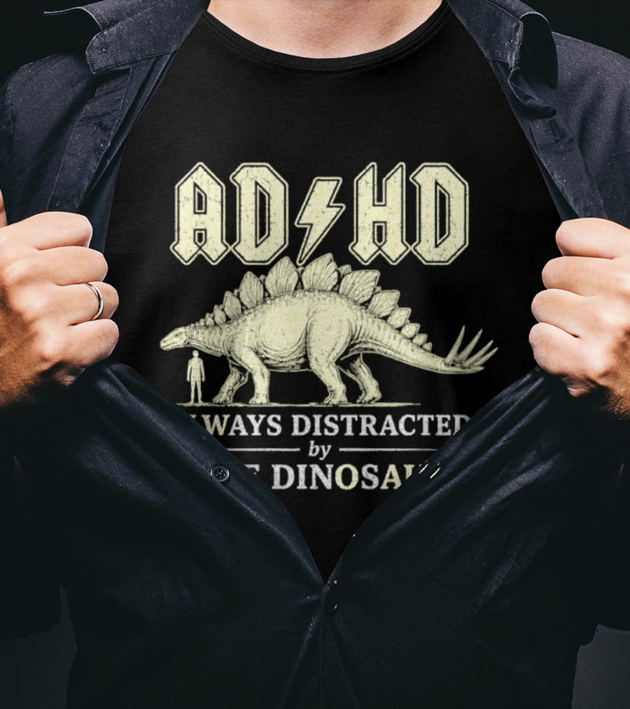 ADHD Always Distracted By Huge Dinosaurs Stegosaurus Lightning Bolt T-Shirt