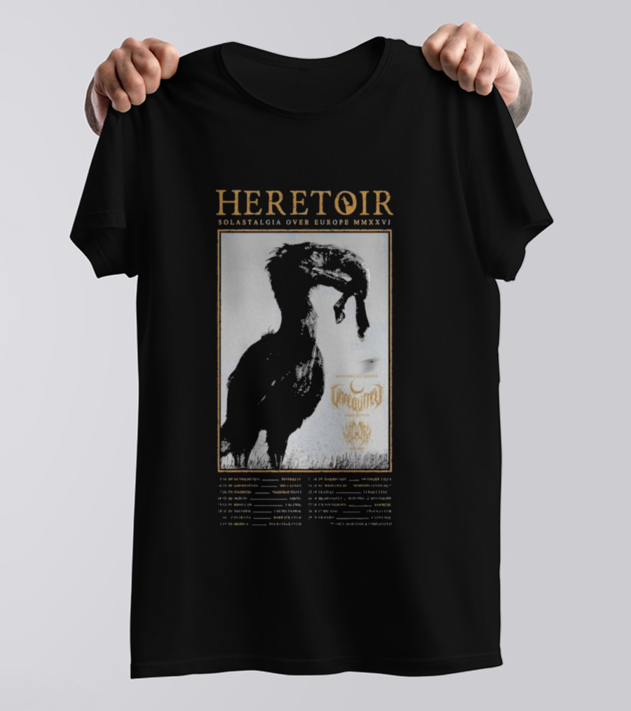 HERETOIR Solastalgia Over Europe MMXXVI Tour 2026 With Special Guests Farsot Agrypnie Black Crane T-Shirt