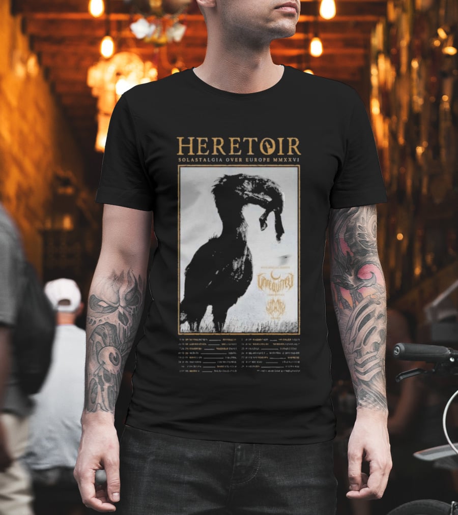 HERETOIR Solastalgia Over Europe MMXXVI Tour 2026 With Special Guests Farsot Agrypnie Black Crane T-Shirt