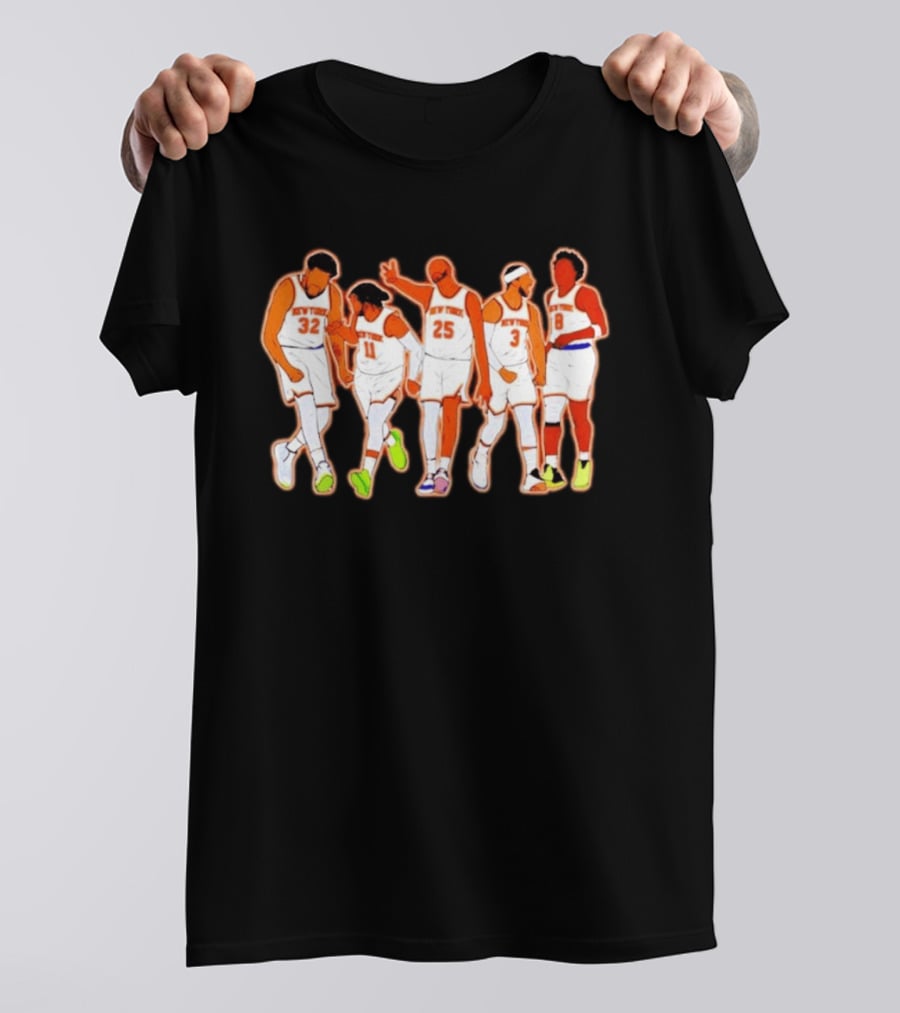 New York Knicks Karl Anthony Towns Jalen Brunson Mikal Bridges Josh Hart OG Anunoby Basketball Team Starting Five T-Shirt