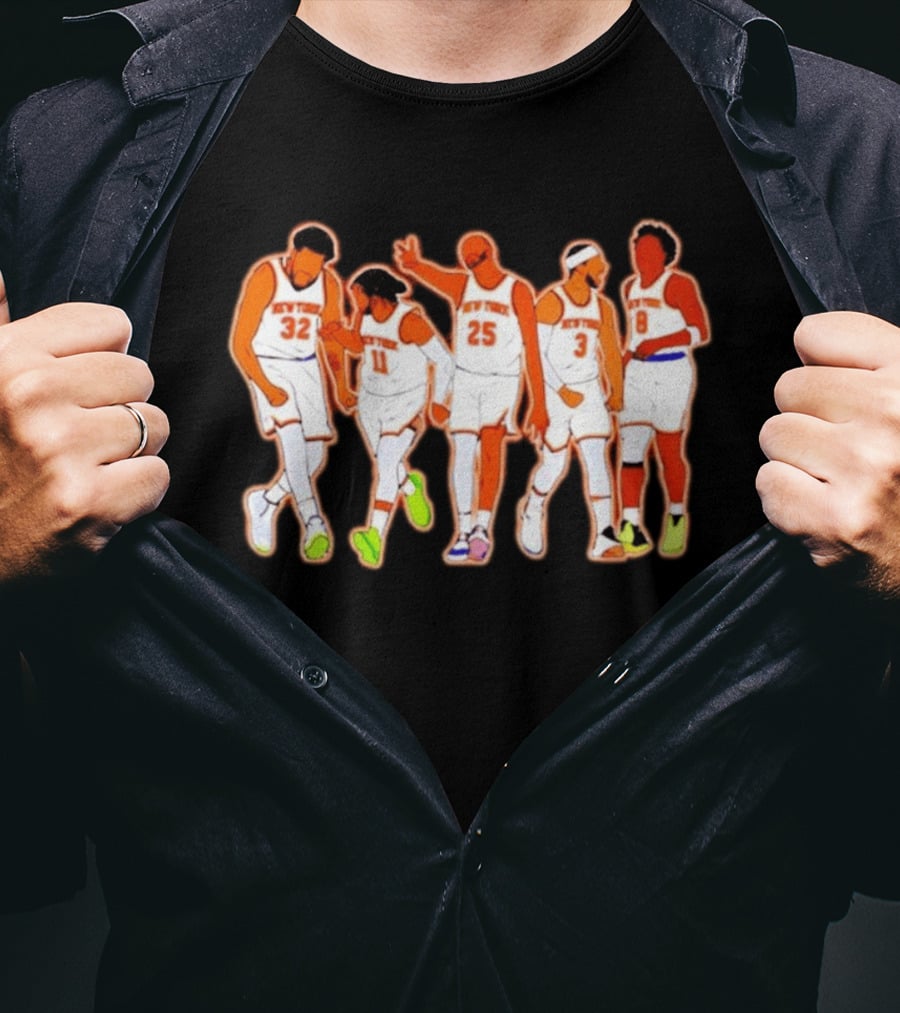 New York Knicks Karl Anthony Towns Jalen Brunson Mikal Bridges Josh Hart OG Anunoby Basketball Team Starting Five T-Shirt