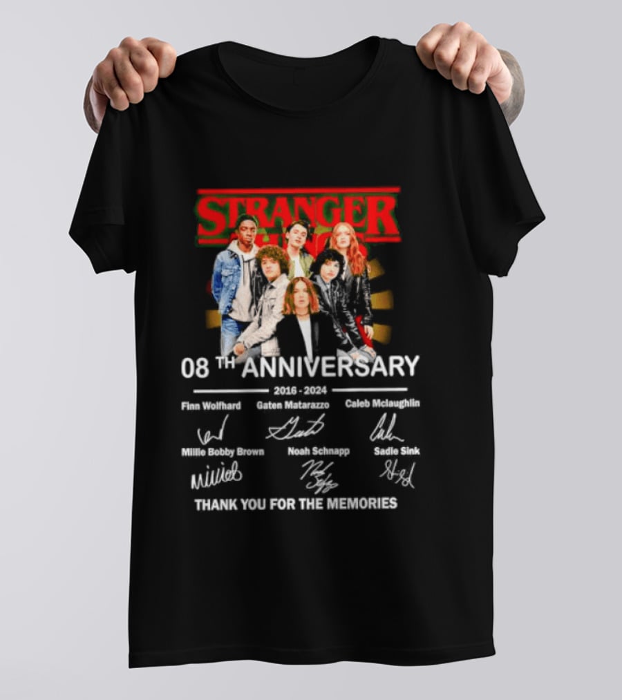 Stranger Things 08th Anniversary 2016 2024 Signatures Thank You For The Memories T-Shirt