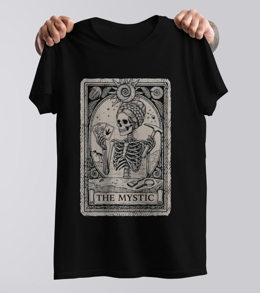 The Mystic Skeleton Tarot Card Fossil Digging Paleontology T-Shirt