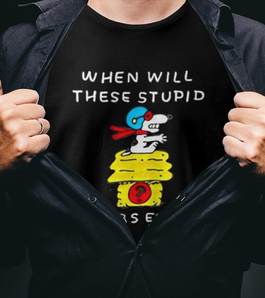 Snoopy When Will These Stupid Wars End Peanuts Woodstock Flying Ace T-Shirt
