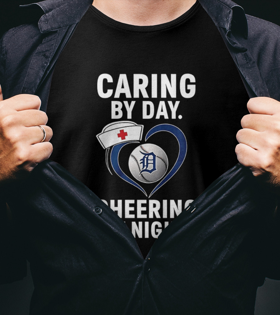 Caring By Day Nurse Baseball Fan Cheering By Night T-Shirt