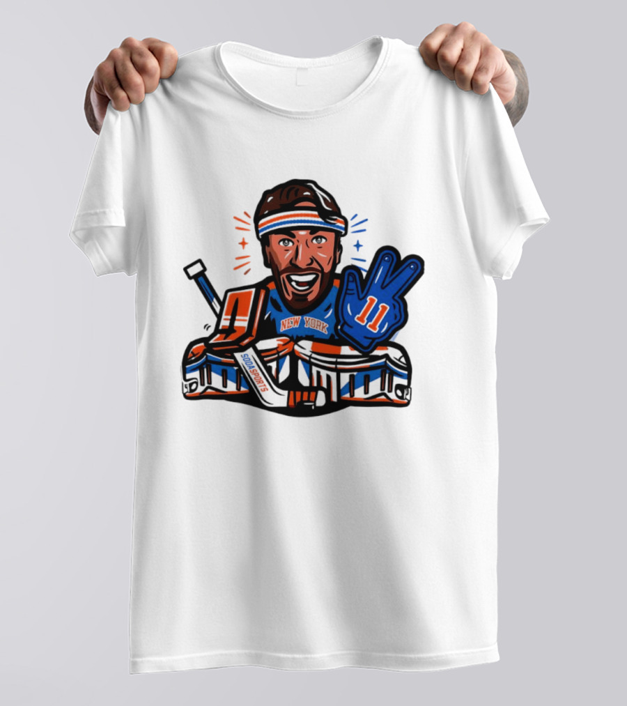 Mathew Barzal New York Islanders Hockey Illustration Player Number 13 Victory Gesture Sports Fan T-Shirt