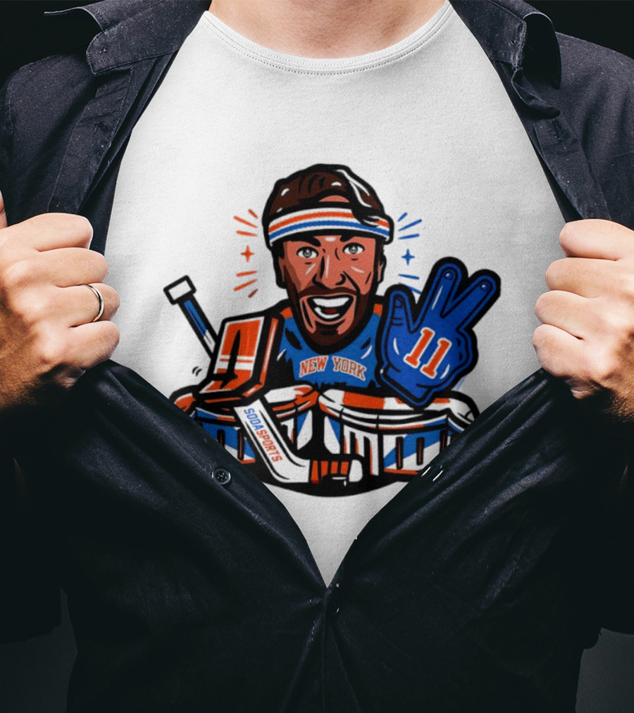 Mathew Barzal New York Islanders Hockey Illustration Player Number 13 Victory Gesture Sports Fan T-Shirt