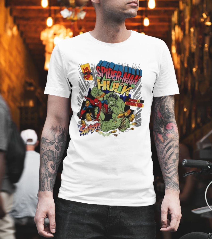 Spider Man Vs Hulk Mayhem Manhattan Marvel Smash 2026 Comic T-Shirt