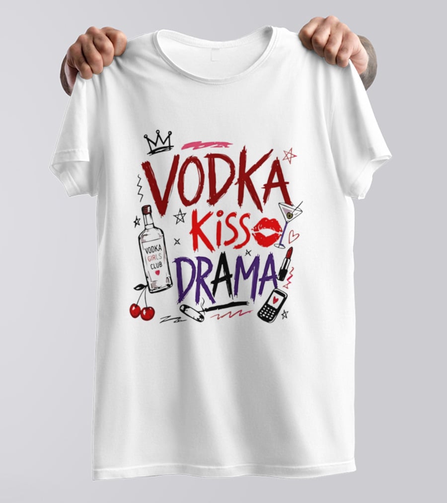 Vodka Kiss Drama Vodka Girls Club Lipstick Martini Cherries T-Shirt