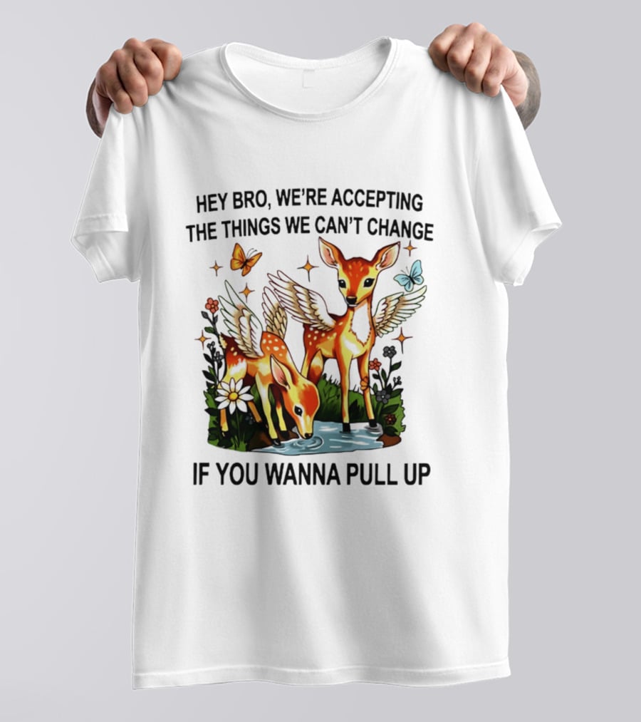 Hey Bro We're Accepting The Things We Can't Change If You Wanna Pull Up Deer Wings Butterflies T-Shirt