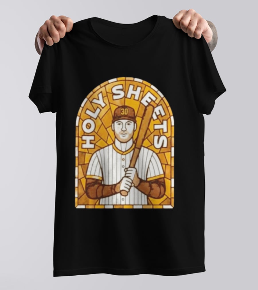 Holy Sheets Baseball Player Holding Bat 30 Stained Glass T-Shirt
