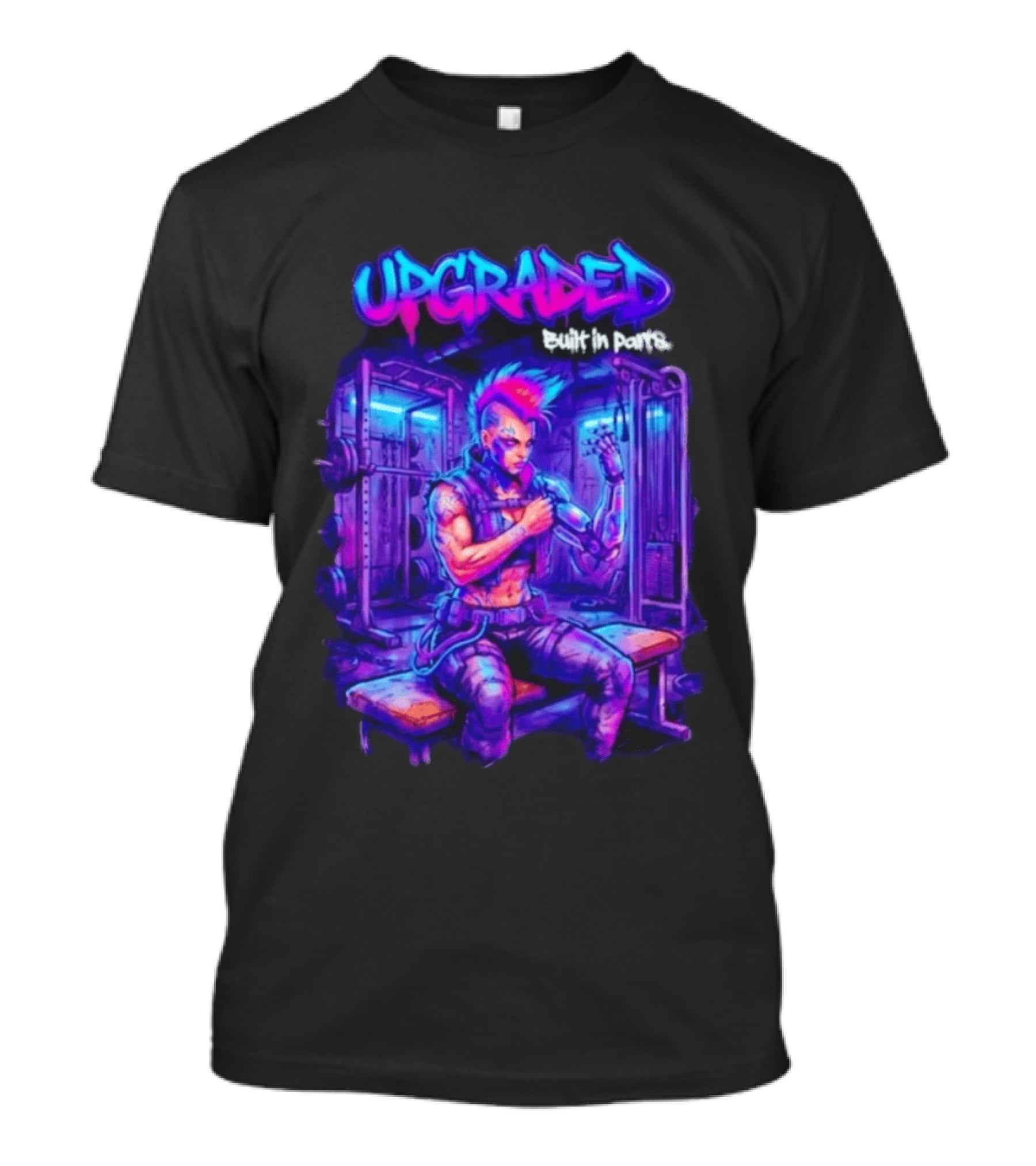 Upgraded Cyberpunk Girl Built In Parts Neon Gym Aesthetic T-Shirt