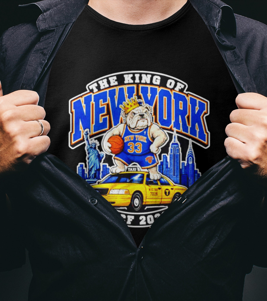 New York Knicks The King Of New York ECF 2026 Bulldog Statue Of Liberty Skyline Taxi T-Shirt