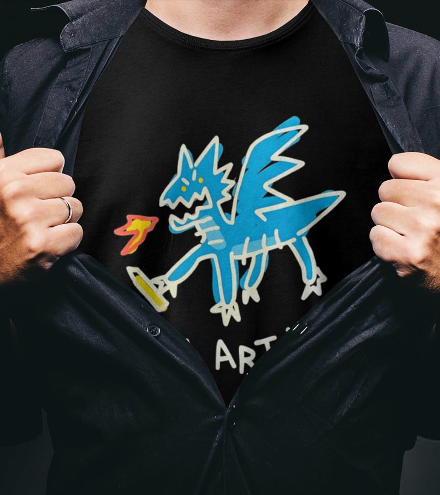 IM Artist Dragon Blue Winged Creature Fire Brush T-Shirt
