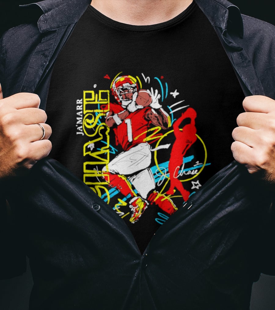 Ja'Marr Chase Cincinnati Bengals Number 1 Scribble Paint T-Shirt