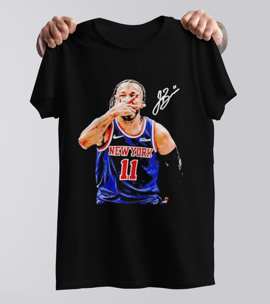 Jalen Brunson New York Knicks 11 JB Basketball Celebration Blue T-Shirt