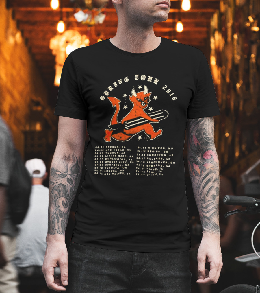 Spring Tour 2016 Devil Playing Guitar Concert Cities List T-Shirt