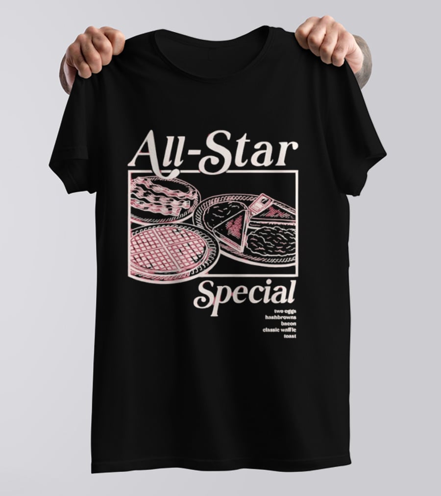 All Star Special Breakfast Two Eggs Hashbrowns Bacon Waffle Toast T-Shirt