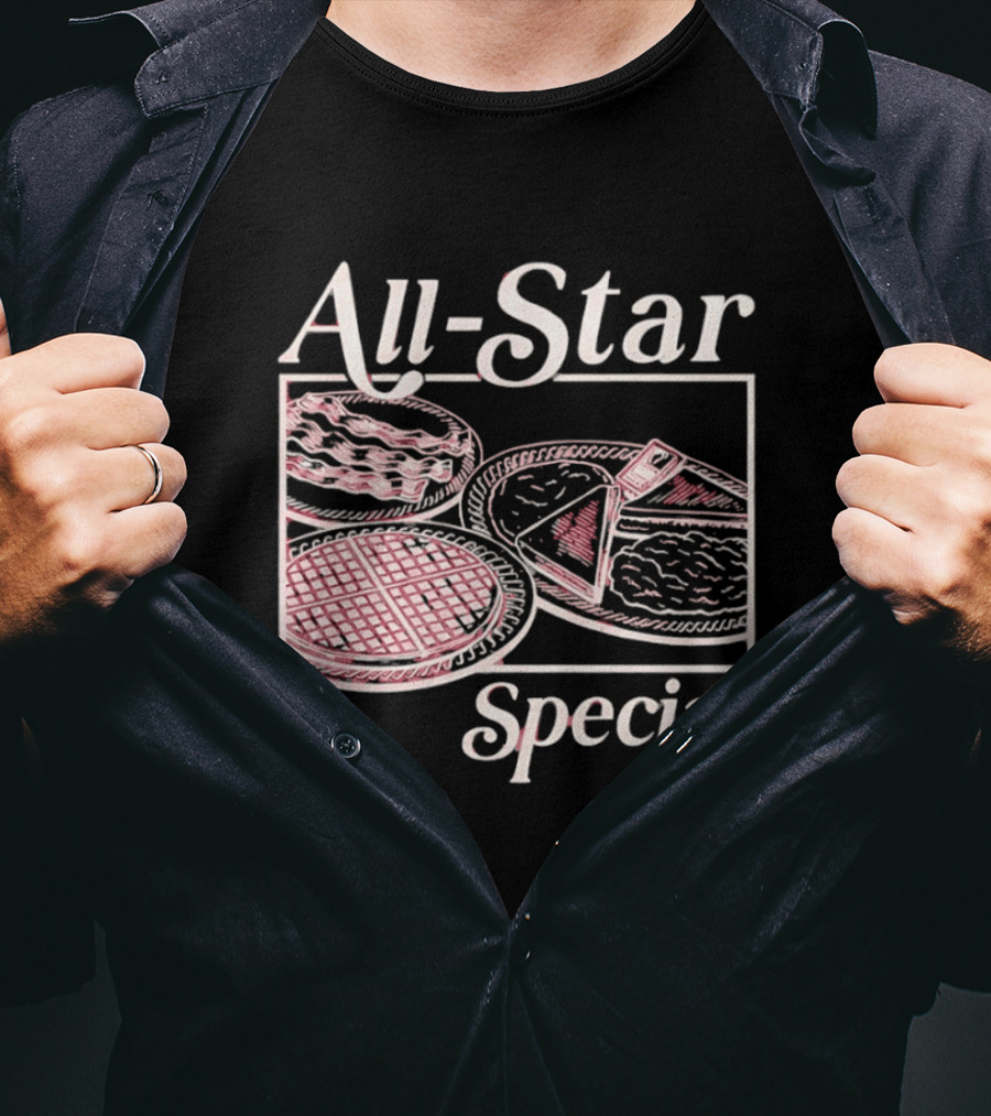 All Star Special Breakfast Two Eggs Hashbrowns Bacon Waffle Toast T-Shirt