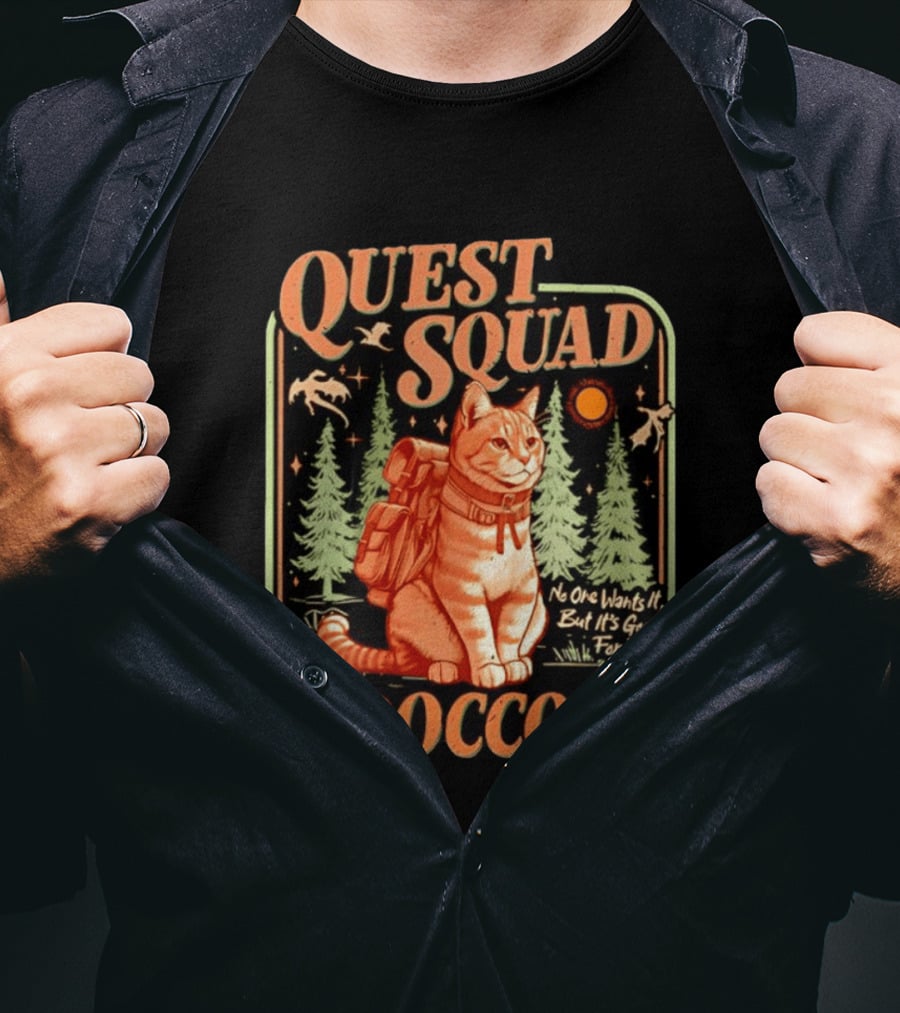 Quest Squad Broccoli Cat Backpack Adventure No One Wants It But It's Good For You T-Shirt