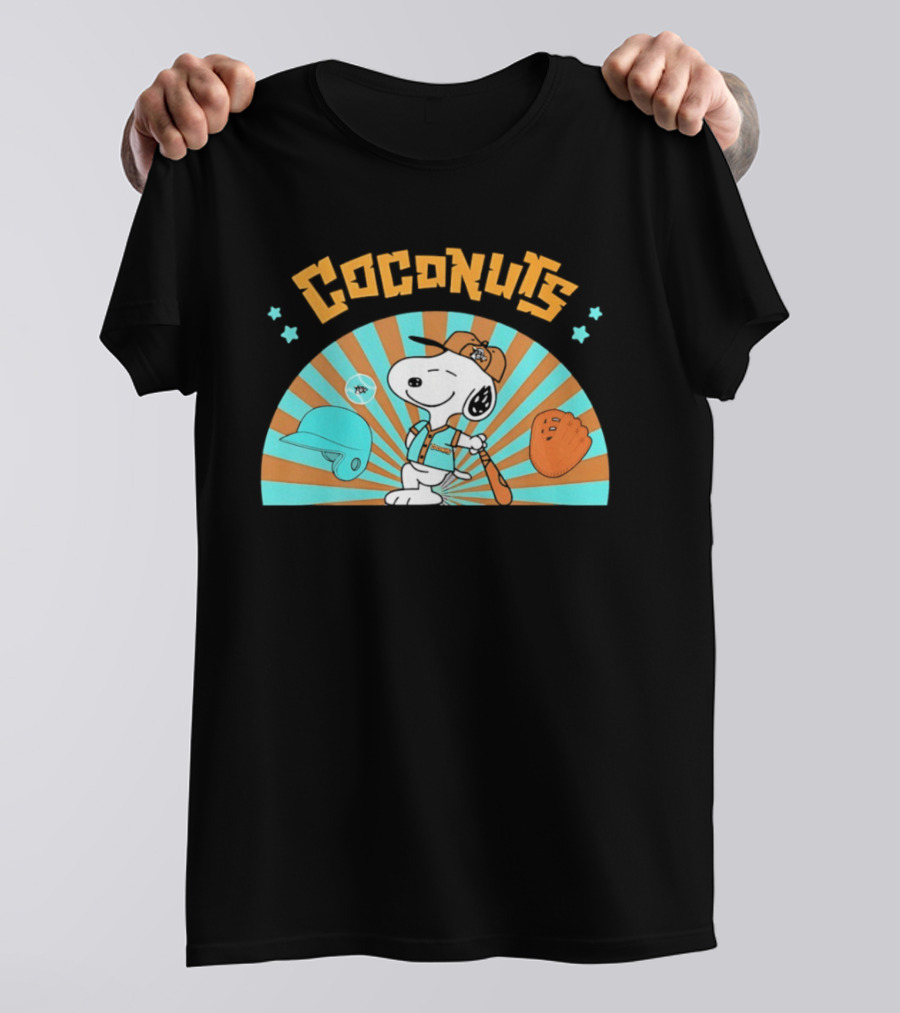 Snoopy Coconuts Baseball Player Cartoon Dog Peanuts Charlie Brown T-Shirt