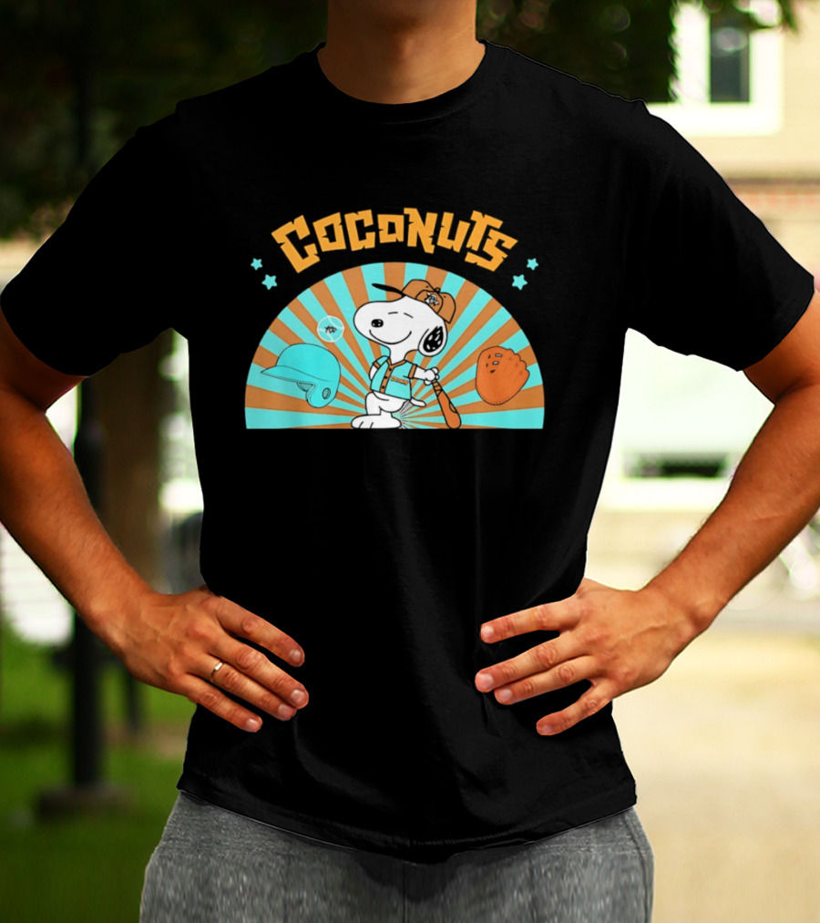 Snoopy Coconuts Baseball Player Cartoon Dog Peanuts Charlie Brown T-Shirt