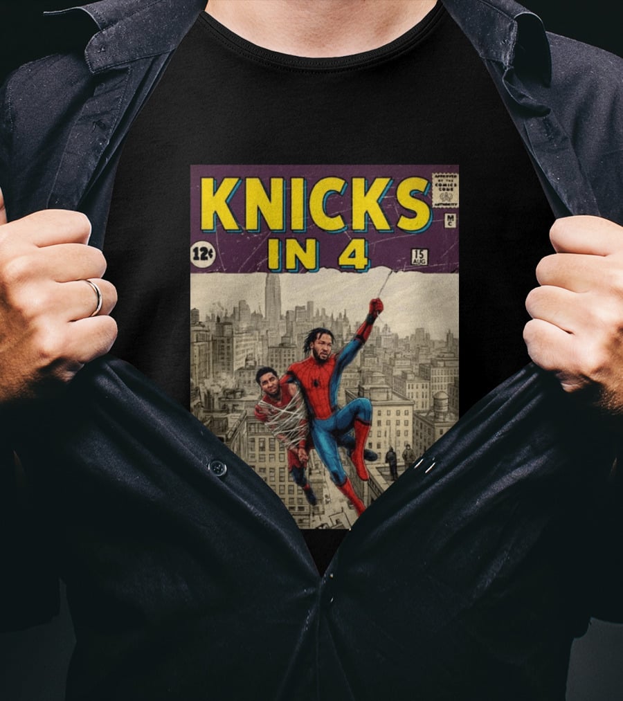 Knicks In 4 Jalen Brunson Spider Man Cover T-Shirt
