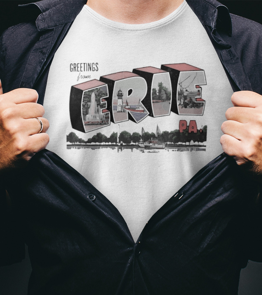 Greetings From Erie PA Landmark Destination Souvenir Travel T-Shirt